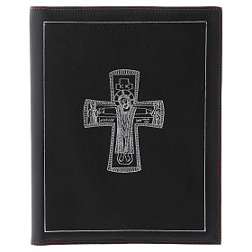 Folder for sacred rites in black leather, silver hot pressed cross Bethleem, A5 size