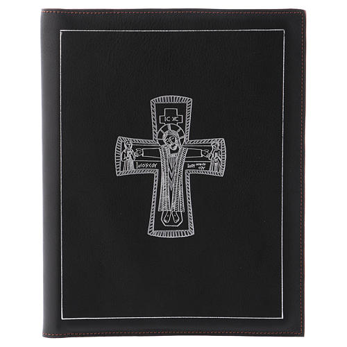 Folder for sacred rites in black leather, silver hot pressed cross Bethleem, A5 size 1