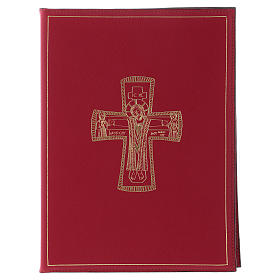 Folder for sacred rites in red leather, golden hot pressed cross Bethleem, A5 size