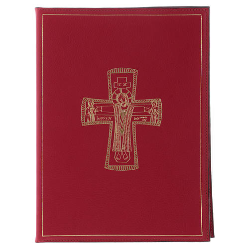 Folder for sacred rites in red leather, golden hot pressed cross Bethleem, A5 size 1