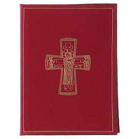Okładka na księgi liturgiczne A5, czerwona ze złoconym krzyżem rzymskim