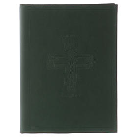 Folder for sacred rites in green leather, hot pressed Roman cross Bethleem, A4 size