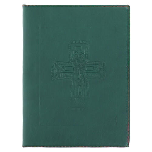 Folder for sacred rites in green leather, hot pressed Roman cross Bethleem, A4 size 5