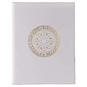 Folder for sacred rites in white leather, golden hot pressed star Bethleem, A4 size