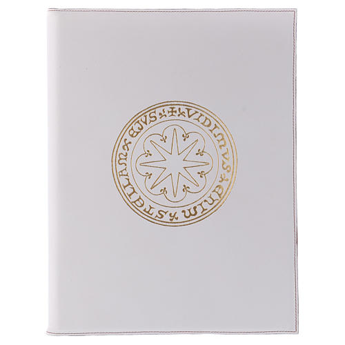 Folder for sacred rites in white leather, golden hot pressed star Bethleem, A4 size 1