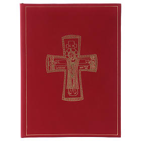 Folder for sacred rites in red leather, golden hot pressed cross Bethleem, A4 size