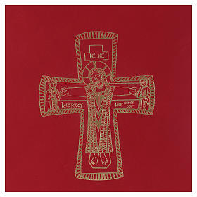 Folder for sacred rites in red leather, golden hot pressed cross Bethleem, A4 size