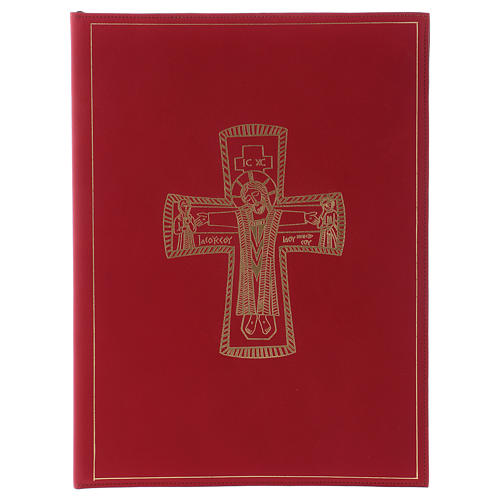 Folder for sacred rites in red leather, golden hot pressed cross Bethleem, A4 size 1