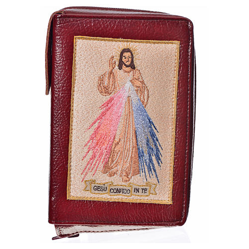 Divine office cover in burgundy bonded leather with image of the Divine Mercy 1