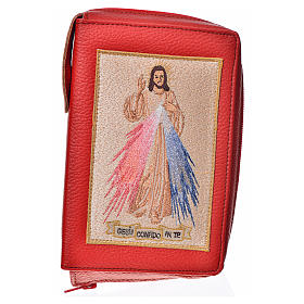 Divine office cover in red bonded leather with image of the Divine Mercy