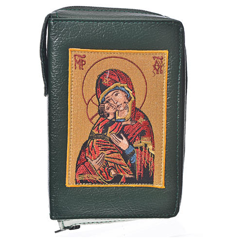 Divine office cover in green bonded leather Our Lady and baby Jesus 1