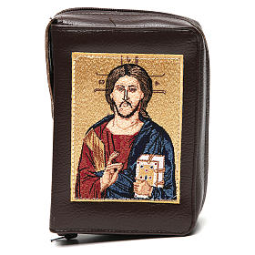 Divine office cover dark brown leather Christ Pantocrator with open book