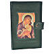 Cover for Morning and Evening prayer in green leather with image of Our Lady of Vladimir s1