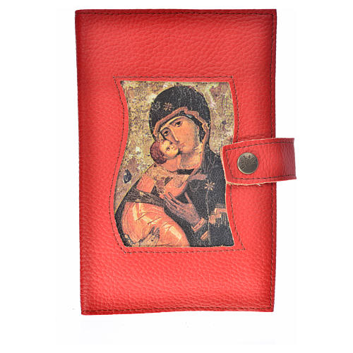 Our Lady cover for Morning and Evening prayer in red leather imitation 1