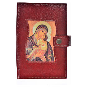 Cover for Morning and Evening prayer with image of Our Lady of Vladimir in burgundy leather imitation