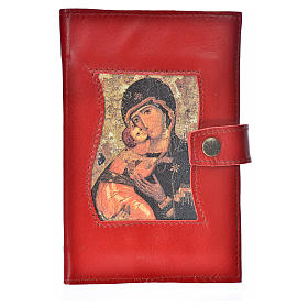 Morning and Evening prayer cover in red leather Our Lady with Baby Jesus