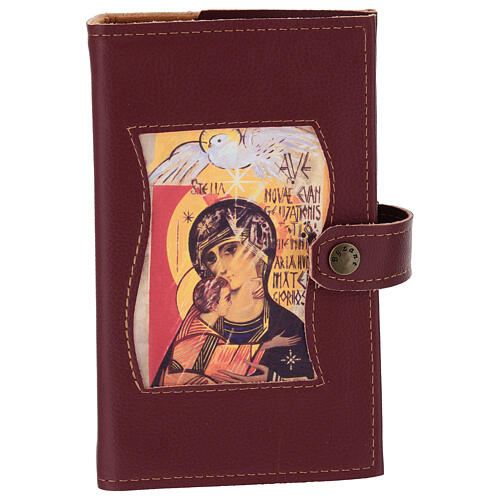 Burgundy leather cover for Morning and Evening prayer with image of Mary Queen of the Third Millennium 1