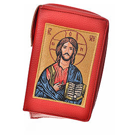 Daily prayer cover, red bonded leather with image of the Christ Pantocrator