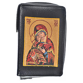 Daily prayer cover in black leather imitation with image of Our Lady with Baby Jesus