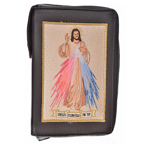 Daily prayer cover in beige leather with image of the Divine Mercy 1