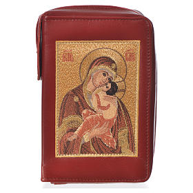 Daily Prayer cover in burgundy leather with image of Our Lady of Vladimir