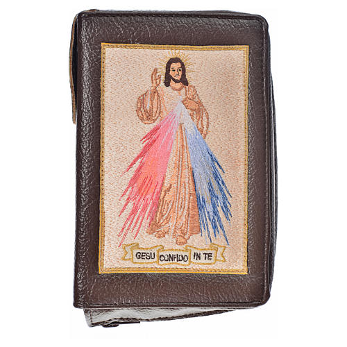 Cover in bonded leather for Catholic Bible Anglicized edition with zip, Divine Mercy, dark brown 1