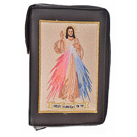 Leather cover for Catholic Bible Anglicized edition with zip, Divine Mercy, dark brown