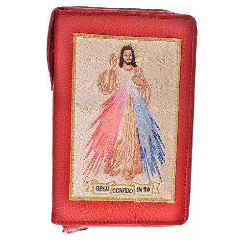 Leather cover for Catholic Bible Anglicized edition with zip, Divine Mercy, bordeaux 1