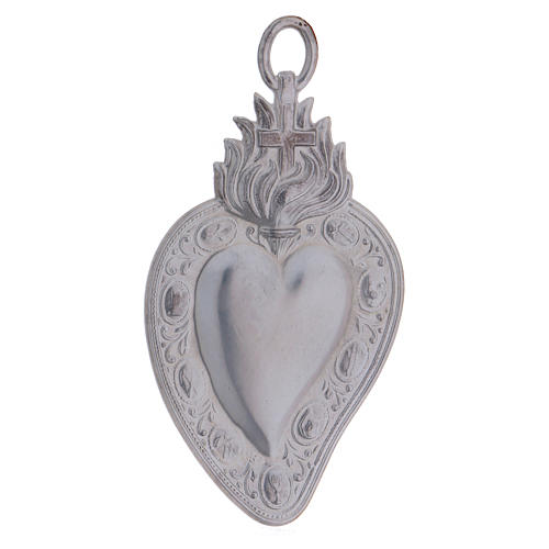 Ex-voto, Votive heart with cross and flame 8.5x4.5cm 2