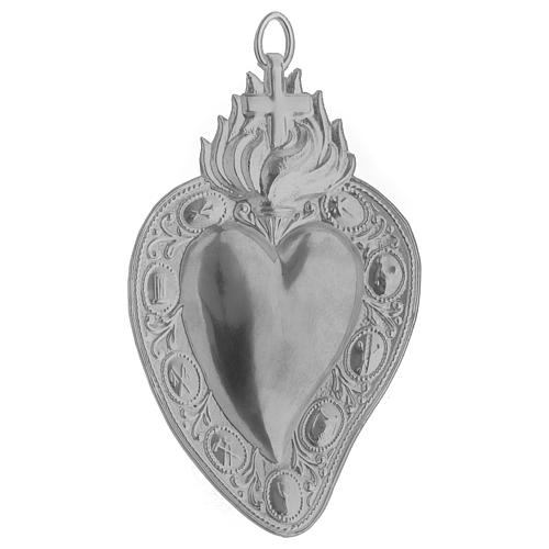 Ex-voto, Votive heart with cross and flame 13.5x8cm 2