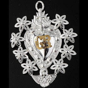 Ex-Voto: Coeur votif décor  fleurs 11x8.5 cm