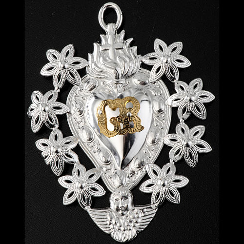 Votive sacred heart with flowers 11x8.5cm 2