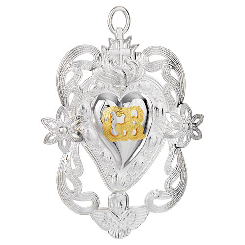 Votive sacred heart with angel and flowers 11x8cm 1