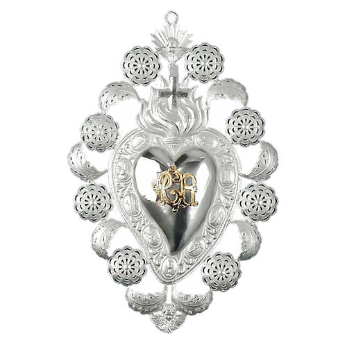 Ex voto Cuore fiamma angelo fiori foglie 22,5x34 cm 1