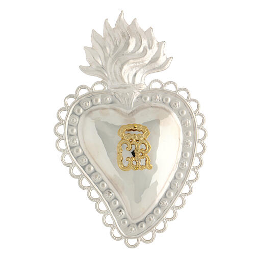 Smooth ex-voto heart of 925 silver, gold plated letters 1