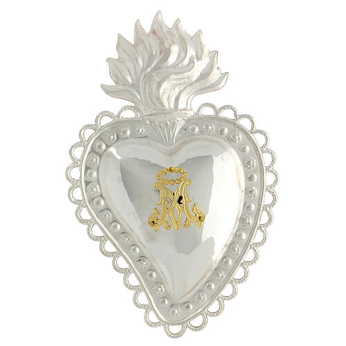 Glattes Votiv-Herz aus Silber 925 mit Jungfrau Maria Dekoration 1