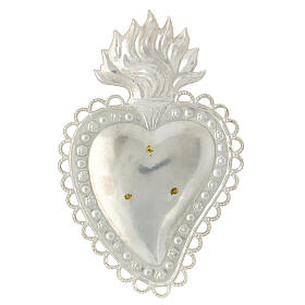 Smooth heart ex voto Virgin Mary decorated in 925 silver