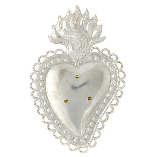 Smooth heart ex voto Virgin Mary decorated in 925 silver 2