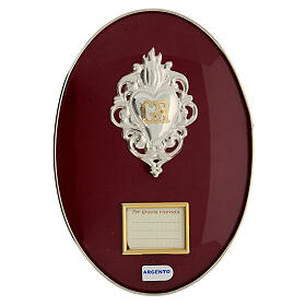 Ex-voto plate with GR letters on a heart, 925 silver