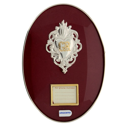 Ex-voto plate with GR letters on a heart, 925 silver 1