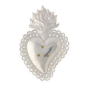 Ex-voto heart with flames and Marial initials, 925 silver, 10x7 cm
