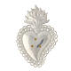 Ex-voto heart with flames and Marial initials, 925 silver, 10x7 cm s2