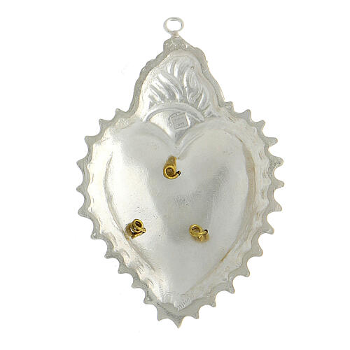 Herz-Votivgabe aus Silber 925 mit Flammen und goldfarbigem Ave Maria Symbol 2