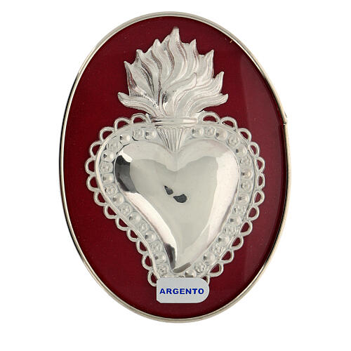 Ex-voto silver heart with flames and frame 1