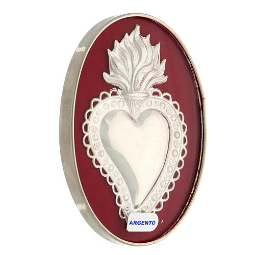 Ex-voto silver heart with flames and frame 2