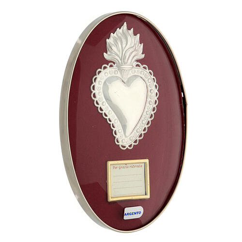 Cuadro corazón votivo plata 925 con llamas y placa personalizable 2