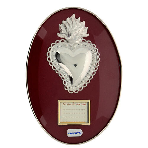 Tableau coeur ex-voto argent 925 avec flammes et plaque personnalisable 1