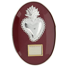 Tableau coeur ex-voto métal avec flammes et plaque personnalisable