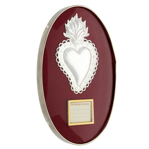 Tableau coeur ex-voto métal avec flammes et plaque personnalisable 2