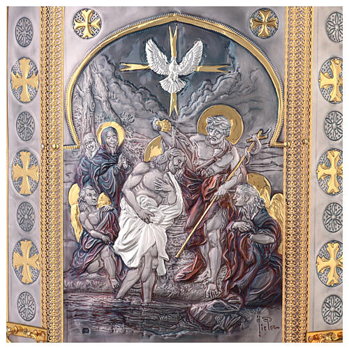 Fonte battesimale rame cesellato stile bizantino 110x45 4